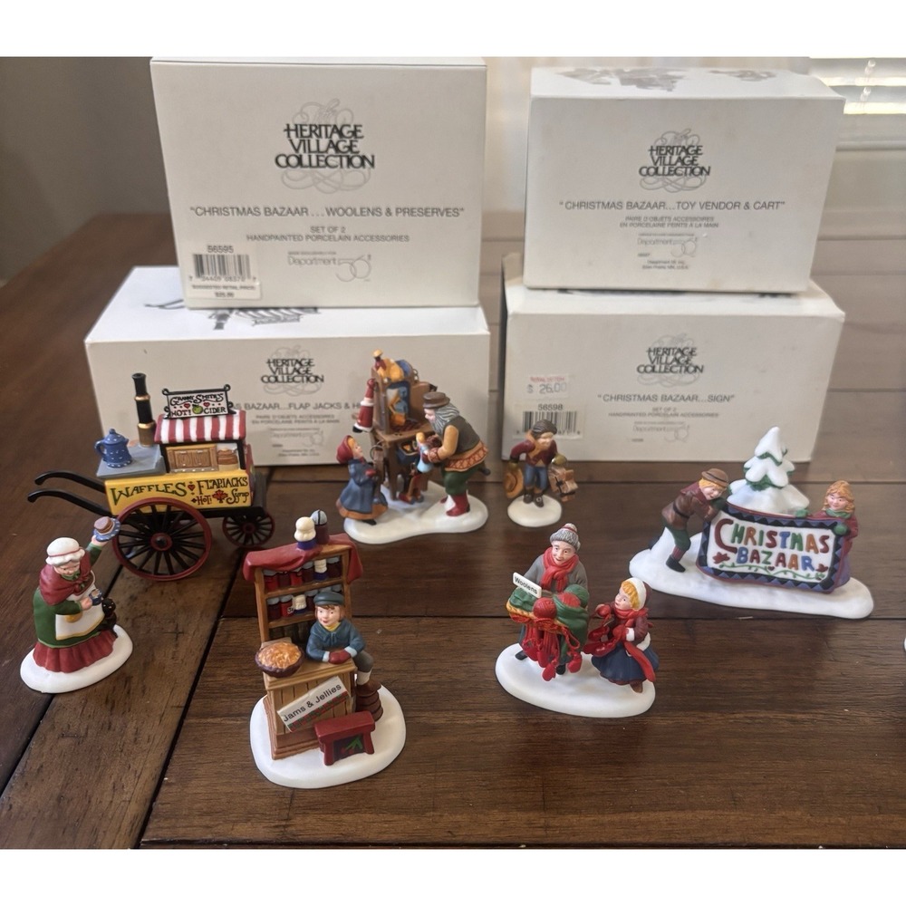 Department 56 Heritage Village Collection Christmas Bazaar Series Lot Of 4 EUC